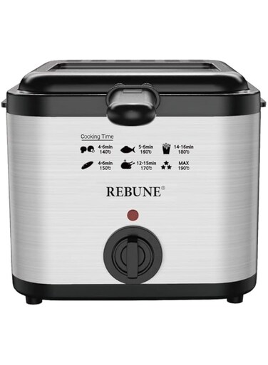 REBUNE Deep Fryer 2.5L 1800W with View Window and Stainless Steel Lid for Home, Kitchen and Restaurants RE-11-048 Silver