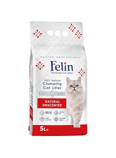 Teo Premium Pet Supplies Felin Cat Litter Clumping 100% Natural Bentonite, Clumping 99.5% Dust Free, Forever Fresh, Pet-Friendly, Fighting with Odors Natural/Odorless Scented (5 L)