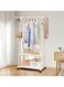 Clothes Rack Clothing Rack with Wheels and 2-Tier Storage Shelf Portable Garment Rack Wardrobe Organizer for Bedroom Living Room White