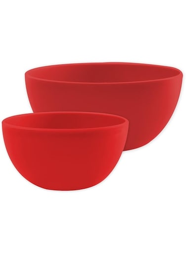GAB Plastic, Salad Bowl, Set Of 2, Medium &amp; Large Mixing Bowl, Serving Bowl, Kitchen Tool, Great For Serving Salad, Fruits, Popcorn, Or Chips, Sturdy &amp; Durable, Made From BPA-Free Plastic (Red)