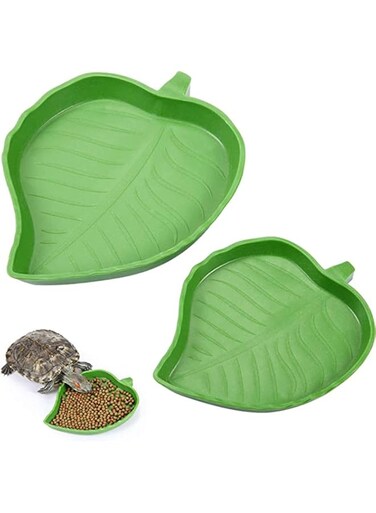 B&amp;K Leaf Reptile Food and Water Bowl for Pet Aquarium Ornament Terrarium Dish Plate Lizards Tortoises or Small Reptiles
