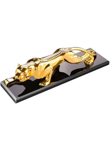Rubik Decor Tiger, Zinc Alloy Leopard Ornament for Home Office Living Room Decoration Car Dashboard (20.5cm Long) Gold