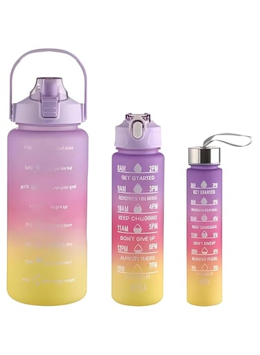 Motivational Sports 2L Water Bottle Leak Proof   Outdoor with Time Marker, Wide Mouth, Straw, Full Day Hydration - Purple Gradient