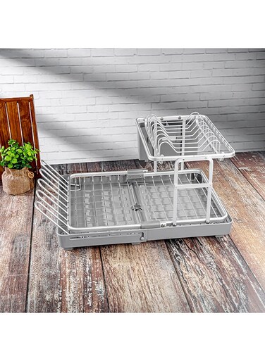 Dish Rack RF12280 Organizer for Kitchen to Keep Plates, Bowls, Quarter Plate, Cutlery, Cups Holds 8 Plate Aluminum Alloy Drying Stand with PP Drainer Board Multicolor
