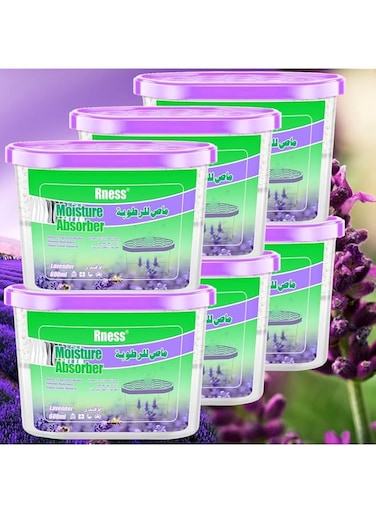 Rness Lavender Moisture Absorber Boxes,Moldproof Deodorizing Desiccant Dehumidifier Boxes Lavender Aroma Humidity Absorber for Bathroom Closet Wardrobe Kitchen 6 Pack(600 ml each)