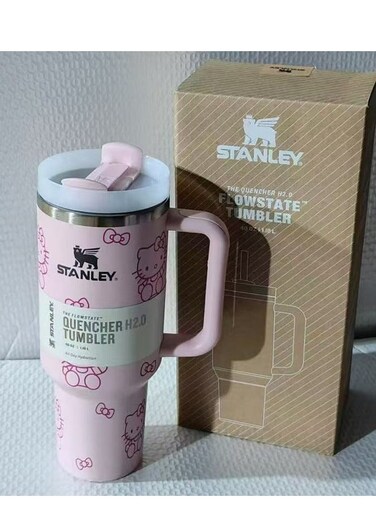 40oz Double - walled Vacuum Insulated Tumbler   Three - level Leak - proof Screw Cap + Detachable Straw   18/8 Recyclable Stainless Steel   Compatible with Car Cup Holders   KT Sakura Pink