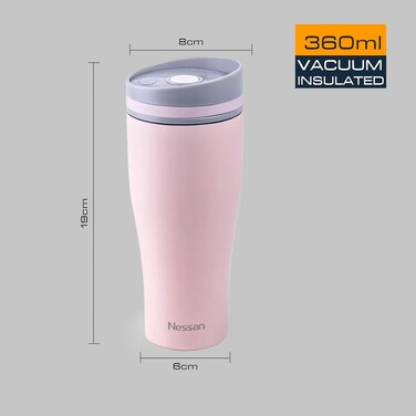 Insulated Stainless Steel Vacuum Mug, 360ml - Your Perfect Portable Thermal Tumbler for Hot and Cold Beverages Anywhere: Home, Gym, Outdoors, Office, and School - Pink