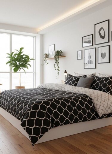 Home Queen Size 6 pieces (1 Duvet cover - 200*230cm.; 1 Flat sheet - 230*250cm.; 4 Pillow covers - 50*75cm), Classic geometric pattern bedding set without filling. Reversible style.