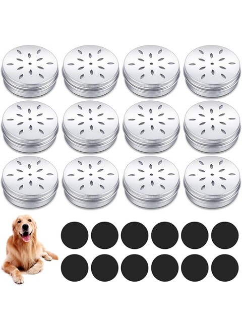 Oudain 12 Pack Dog Scent Work Tins, Dog Scent Training Box, Dog Nose Metal Container with 12 Magnetic Dots, Dog Scent Training Kit Smell Training Canisters Aluminum Cans for Dogs Training (Cute)