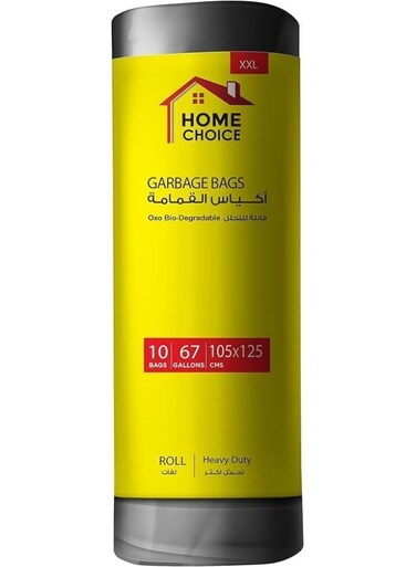 CHOICE 67 Gallons, Pack of 10-Pieces, Size 105*125 cm, Heavy Duty Bio-degradable Garbage Bags Roll, Bin Liners, Trash Bags