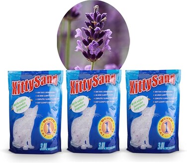 KittySand 100% Natural, Lavender Scented Silica Crystal Premium Quality Cat Litter 3.8L - Pack of 3