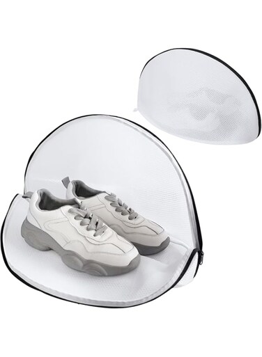 2 Pack Mesh Shoe Washing Bag, Reusable Laundry Bag with Zipper Shoe Washing Machine Bag for Bras Socks Sneakers White