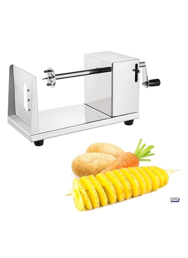 Stainless Steel Manual Spiral Potato Chips Slicer &acirc;&euro;&ldquo; Tornado Potato Cutter with Vegetable Slicer for Kitchen &acirc;&euro;&ldquo; Lightweight &amp; Versatile Spiralizer for Potatoes, Carrots, Zucchini &acirc;&euro;&ldquo; Easy to Use, Durable