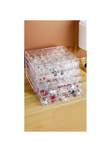 Clear Acrylic Earring Storage Box with 5 Drawers - Transparent Jewelry Holder Display Stand, 120 Compartments, Gift Boxes for Women Girls