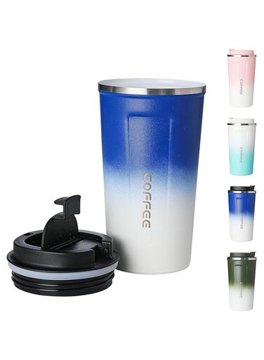 Avovy Ceramic Coating Coffee Travel Mug 17 OZ, Car Insulated Vacuum Tumbler with Leakproof Flip, Gradient Blue