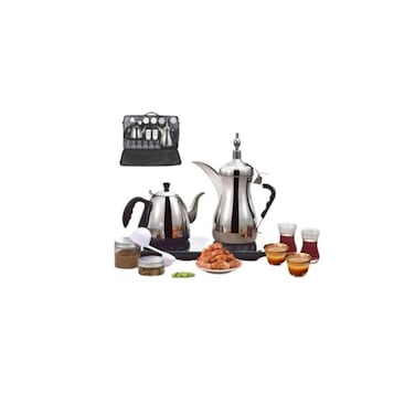 Premium Stainless Steel Arabic Dallah Coffee &amp; Tea Pot Set with Portable Travel Bag &amp; Accessories