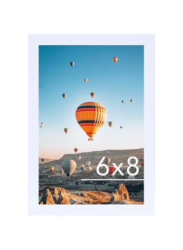 JCJMY 6x8 Picture Frame White for Wall Hanging or Tabletop, Wall Mounting Horizontally or Vertically, 6 x 8 Wall Gallery Poster Photo Frame with Shatter Resistant Plexiglass, White