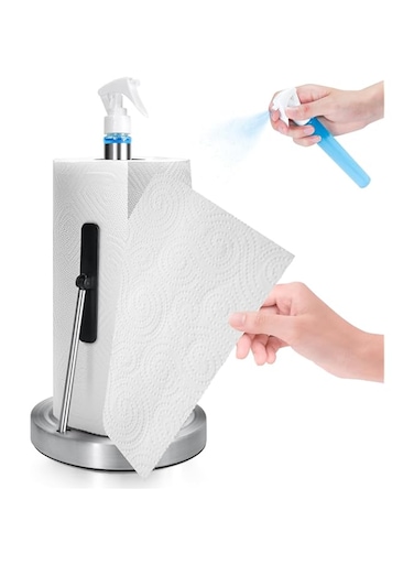 TERRIFI Paper Towel Holder with Spray Bottle, Non Slip Stainless Steel Kitchen Paper Holder, Suitable for Kitchen, Bathroom, and Dining Table