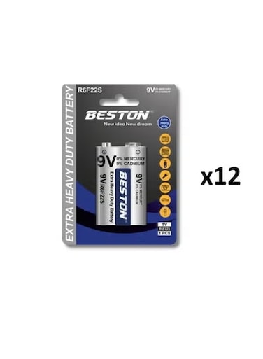 Beston 9V Extra Heavy Duty Battery -  Box of 12 Cards (12 Batteries)