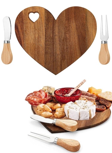 Set Favor Heart Cheese Board With Knife, Wood Mini Charcuterie Board Thank You Gift Box For Guest Bridal Baby Shower Prize Wedding Valentines Birthday