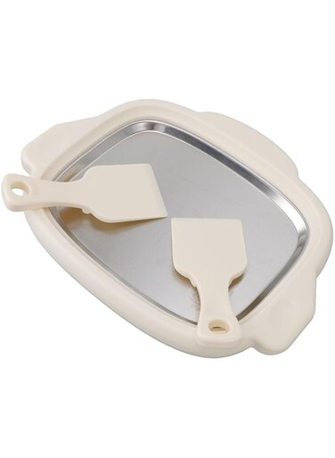 gernie Instant Ice Cream Maker, Stainless Steel Plate Rolled Ice Cream Maker with 2 Shovels, Fried Yogurt Machine Ice Stir Frying Machine for Frozen Yogurt, Sorbet, Gelato (White)