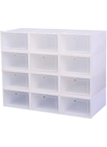 COOLBABY 12x Storage box Shoe box Shoe Storage box Transparent Shoe box Foldable Plastic drawer Stackable Storage Cabinet, 12PCS White, YLY010-12WT