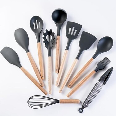 Premium 19-Piece Kitchen Utensil &amp; Knife Set with Holder, Silicone Cooking Tools &amp; Chef Knives (Black)