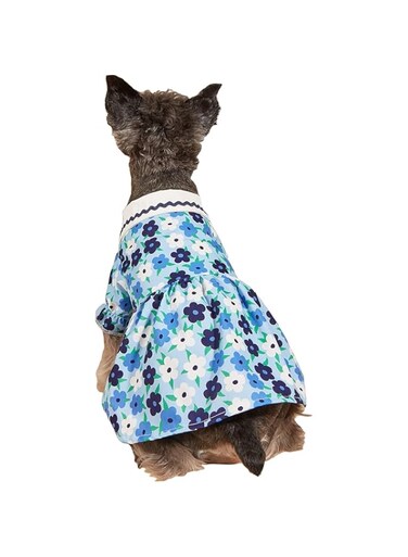 All Over Floral Print Dog Cat Dress Dog Party Birthday Dress Pet Clothes for Small Medium Girl Dogs Cats Puppy (Blue, S)