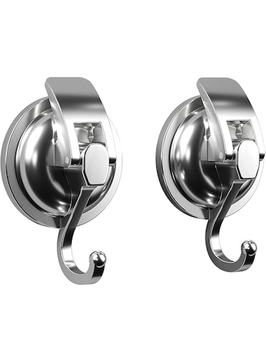 KASTWAVE Vacuum Suction Cup Hooks, Silver Chrome-Plated Polished Heavy-Duty Suction Cup Hooks, Easy to Install and Remove Without Punching for Kitchen, Bathroom and Restroom (2 Pack)