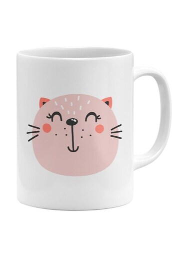 Cartoonist Cat Face Printed Mug White/Pink/Black