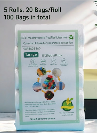 Garbage Bags Biodegradable Compact White 50x60cm (20pc x 5Rolls) 100 bags