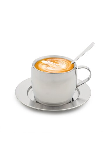 Smile Stainless Steel Coffee Cup with Spoon and Saucer Set