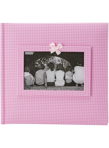 Pioneer photo albums 200-pocket gingham fabric frame cover photo album for 4 by 6-inch prints, pink