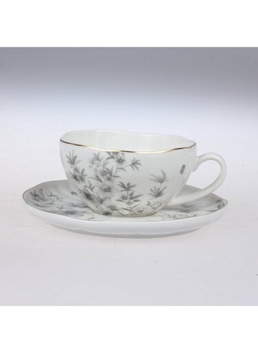 Home Royal Garden Porcelain Tea Cup And Saucer 250Ml -White Grey
