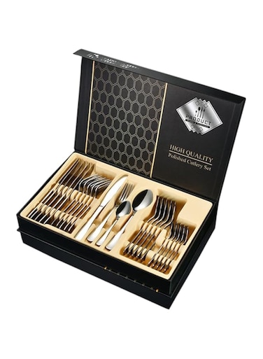Arabest 24 Piece Silverware Flatware Set with Gift Box,Stainless Steel Utensils Service set for 6,Mirror Polished Cutlery Set,Dishwasher Safe Knife Fork Spoon Tableware set (Silver, Set C)