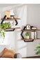 15 Inch Floating Shelves Set of 2, 2 Tier Wall Mounted Storage Shelves, Hexagon Bathroom Shelves for Kitchen, Bedroom and Living Room, Rustic Wood and Black