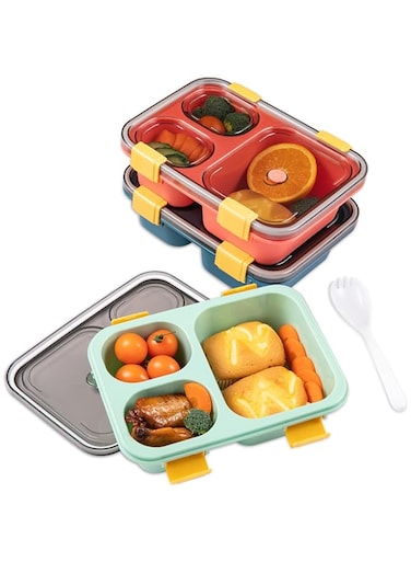 KASTWAVE 3 Pack Bento Lunch Box For Kid Adults Toddler, with 3 Compartments Reusable Food Containers Meal Prep for School, Work, and Travel, Lunch Bento Box Set of 3,Microwave,Dishwasher,BPA Free