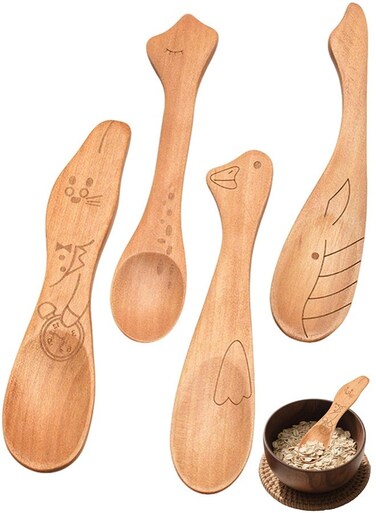 Wooden Spoons, Flatware Baby Spoon Set Honey Coffee Tea Powder Spoon Serving Toddler Spoons for Cook Outdoor Restaurant