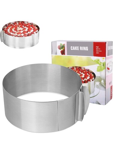 Ring Adjustable16 to 30CM, Stainless Steel Mousse Ring, Cake Baking Ring, Round Cake Ring Mould for Cooking Crumpets Eggs Pastry Mousse Desserts-15CM Height