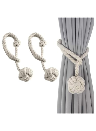 TOMVAES Handmade Natural Cotton Curtain Ties, 2 Pack Curtain Tiebacks,Drapery Tie with Single Ball,Curtain Holdbacks for Curtains,Window Drapery,Wall Drapes