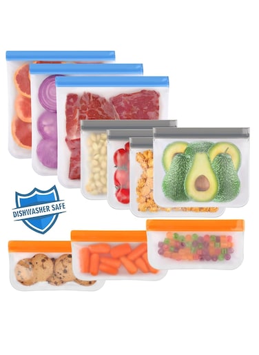 10 Pack Safe Reusable Food Containers,Food Bags , Leakproof Reusable Freezer Bags, BPA Free Reusable Storage Bags,for Lunch Marinate Food Travel,Food Containers