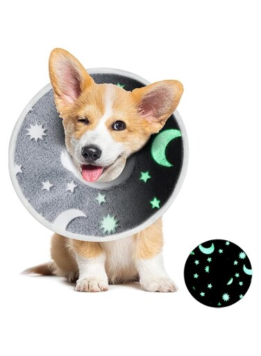 Adjustable Soft Dog Cone for Dogs,Glow in The Dark Pet Recovery Collar for Dogs and Cats,Comfy Elizabethan Collar After Surgery for Prevent Biting Scratching (Grey, S)