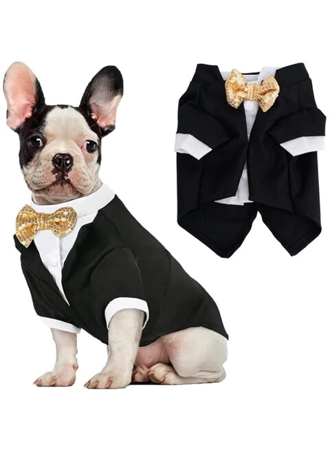 Dog Tuxedo, Formal Dog Clothes Shirt Costume Wedding Attire Party Bow Tie Suit, Dog Outfit for Small Medium Large Dogs Cats, Halloween Pet Costumes Birthday Puppy Clothing Christmas Apparel (L)