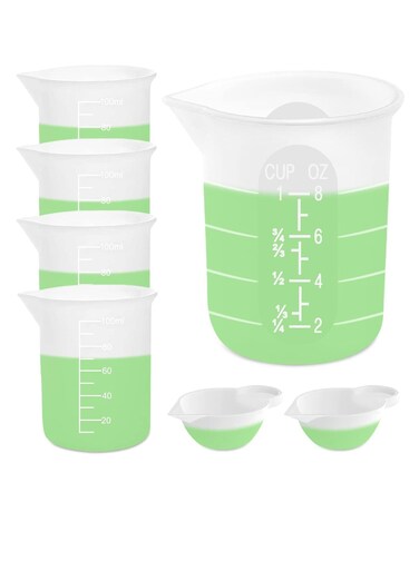7 pcs Silicone Measuring Cups Kits, 1 pc 250ml Silicone Cups, 4 pcs 100ml Non-Stick Mixing Cups, 2 pcs 10ml Silicone Mold Cup Dispenser, for Casting Moulds, Jewelry Making, DIY, Crafts