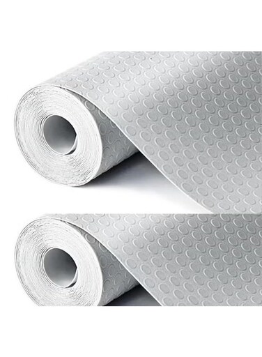 Shelf Liner for Kitchen (2 Rolls (45 x 150cm) Non-Adhesive Drawer Mats, Non-Slip Food Grade EVA Drawer Liner, Stain-Proof Liner for Shelf, Refrigerator, Cupboard, and Desk ( Grey )