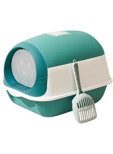 Tazweeq Cat Litter Box, Large Cat Litter Tray, Covered cat Litter Tray, Covered Litter Pan, Enclosed Litter Pan, Cat Litter Pan, Small Animals Medium Large Cats (Blue White)