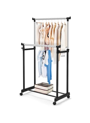 Fitto Clothes Drying Foldable Stand - Adjustable &amp; Space-Saving, Black, Portable Laundry Rack for Indoor &amp; Outdoor Use