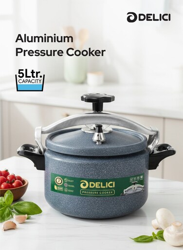 Aluminium Pressure Cooker 5 Litre (DPC 5G) &acirc;&euro;&ldquo; Heavy-Duty Durable Aluminum Body &amp; Lid, Fast &amp; Safe Cooking, Safety Locking Mechanism, Long-Lasting Rubber Gasket, Strong Heat-Resistant Base, ISI Certified, 2-Year Warranty