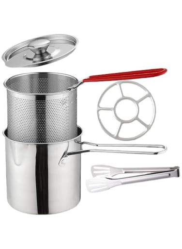 Alipis 1 Set Stainless Steel Fryer Deep Fry Pot Mini Fryer Kit Frying Basket Turkey Fryer Basket Stainless Steel Frying Pot Turkey Fryer Pot Stove Top Deep Fryer with Basket Fish Fryer