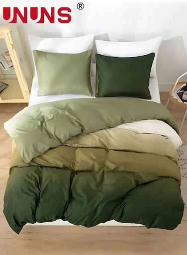 Duvet Cover Set King Size 4 Pcs,Green White Gradient Duvet Cover Set,Include 1 Quilt Cover 200 x 230cm,2 Pillow Cases 48 x 74cm,1 Bedsheet 230 x 230cm,Super Soft Quality Cotton Bedding Set,NO Comforter,Green White Gradient